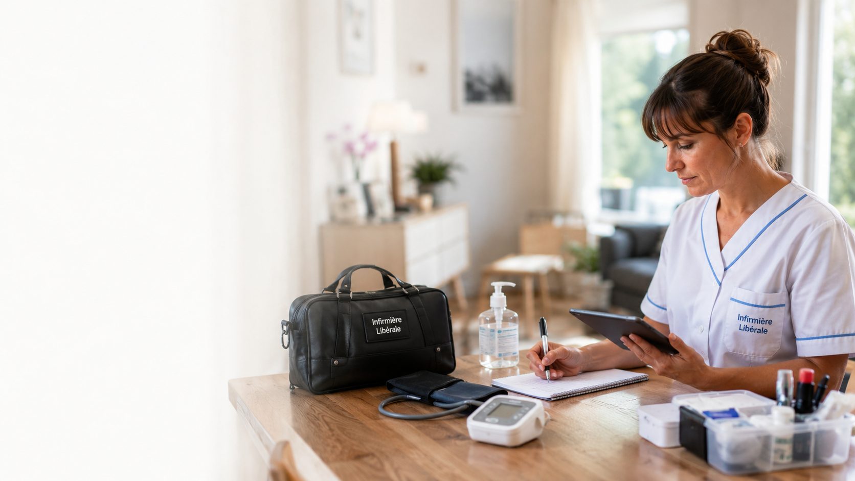 Infirmier libéral et expert-comptable échangeant sur la gestion d'activité