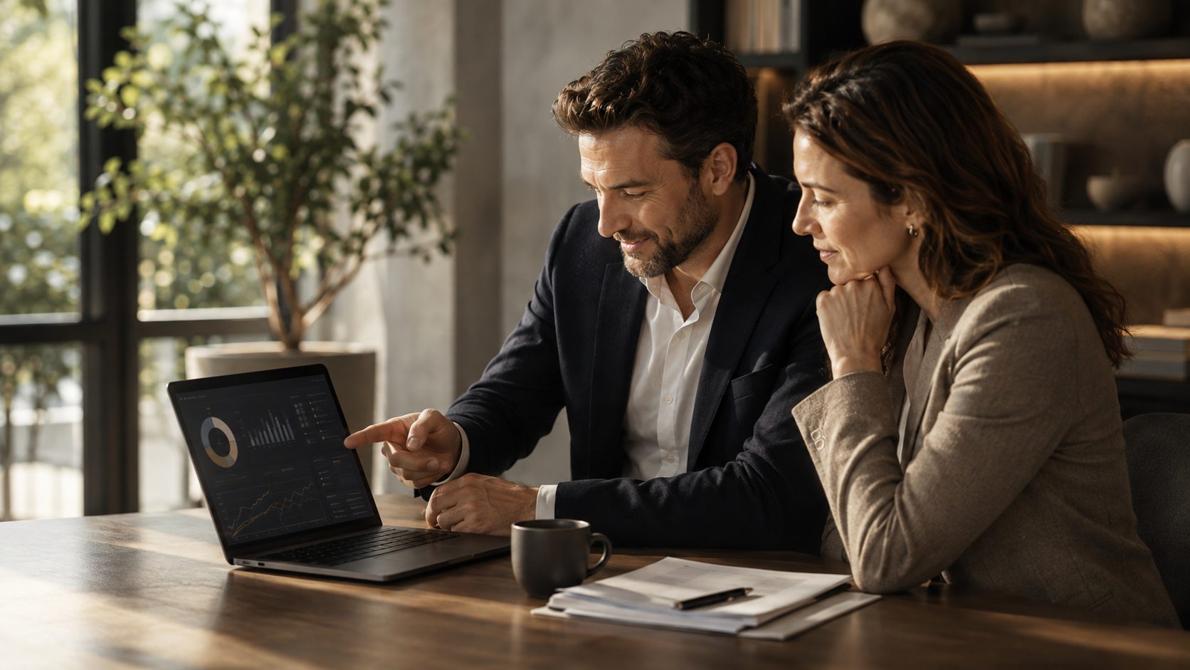 Expert-comptable ADALTA présentant un tableau de bord financier à une cheffe d’entreprise