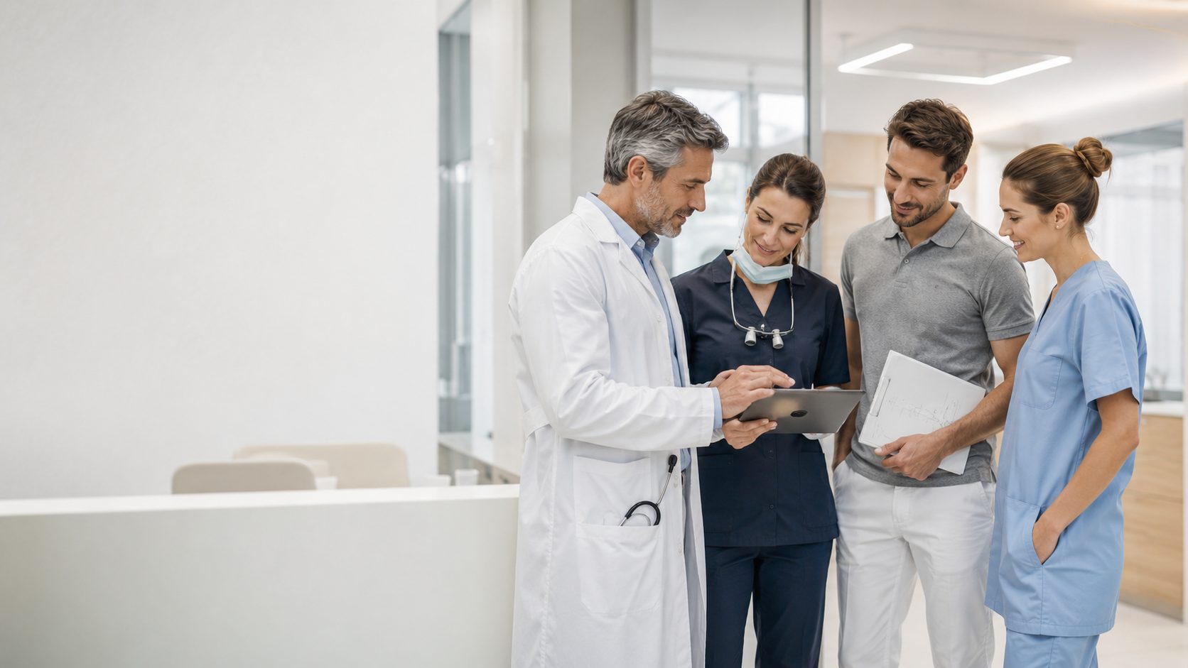Professionnel de santé et expert-comptable échangeant sur l'organisation d'un cabinet médical