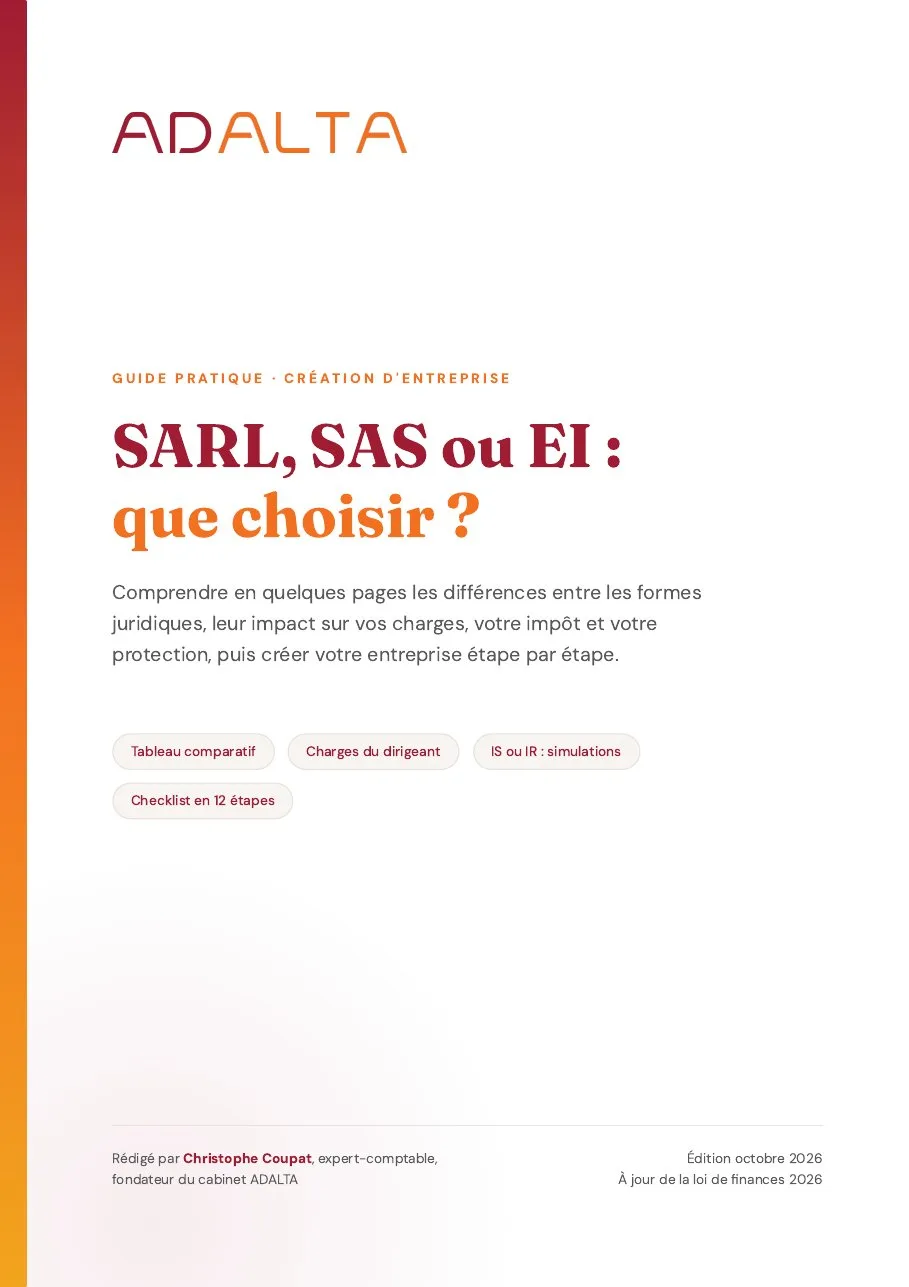 Couverture du guide de création ADALTA : quel statut choisir entre SARL, SAS et EI